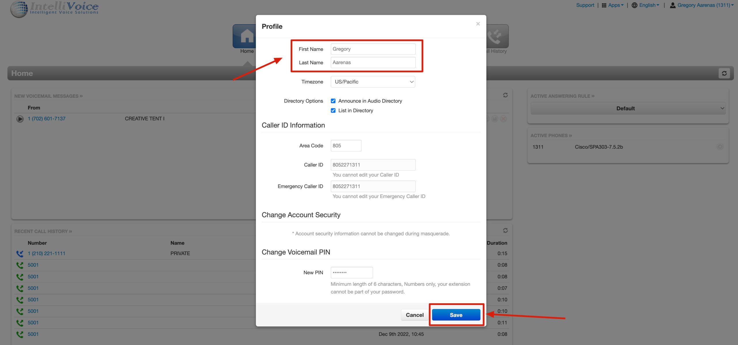 Update Name and Save